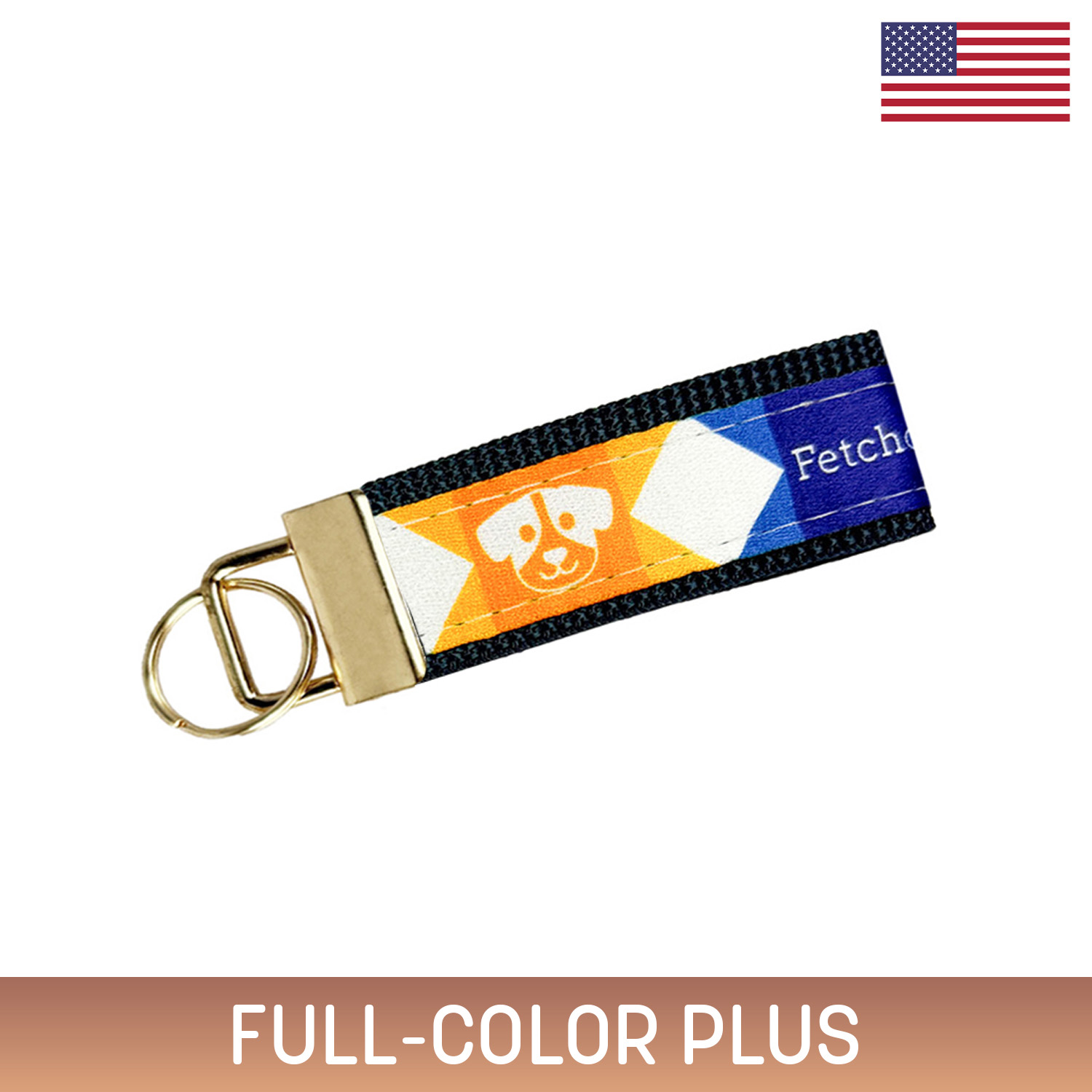 1" X 3" Sublimated Key Strap with Gold-Colored Hardware